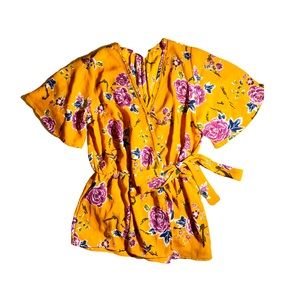 Yellow Floral Wrap Top